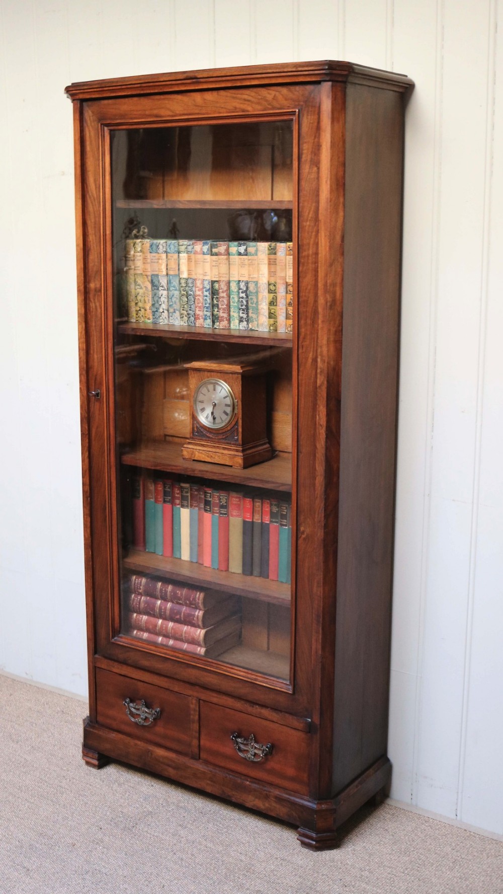 French Walnut Tall Glazed Bookcase