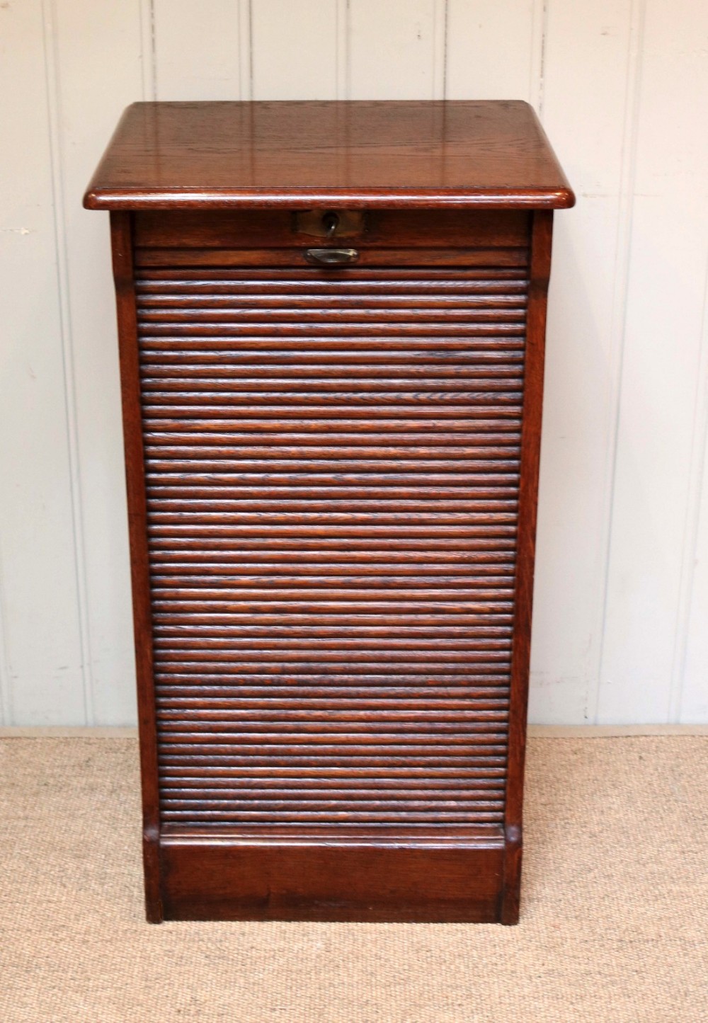 Single Oak Tambour Front Filing Cabinet