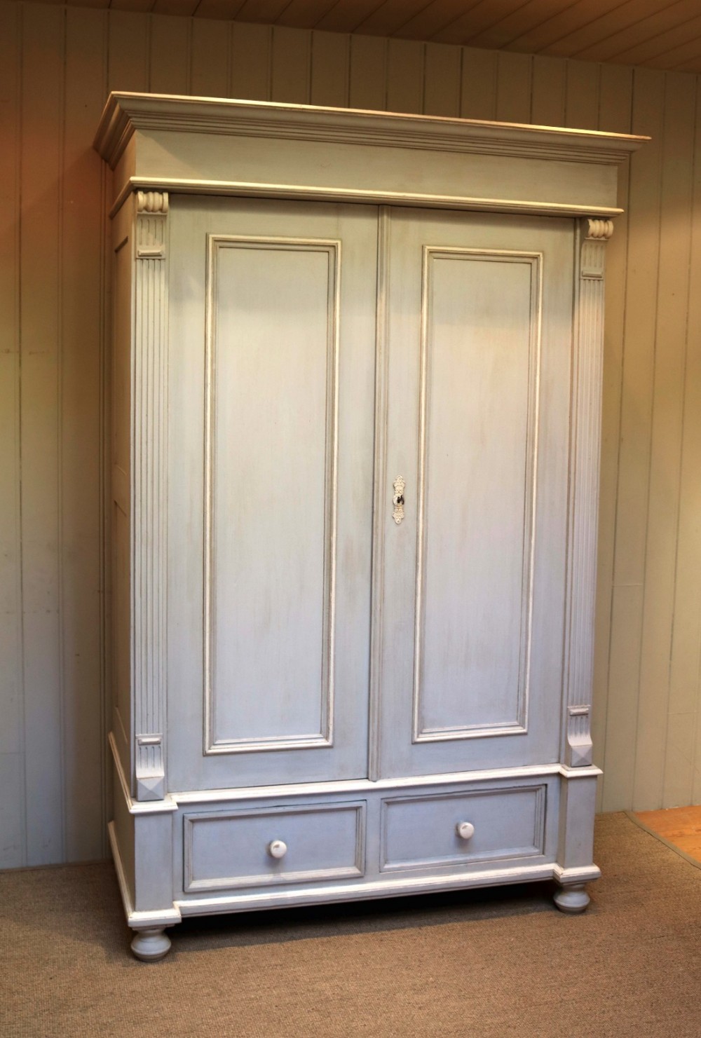 Large Continental Painted Pine Wardrobe 