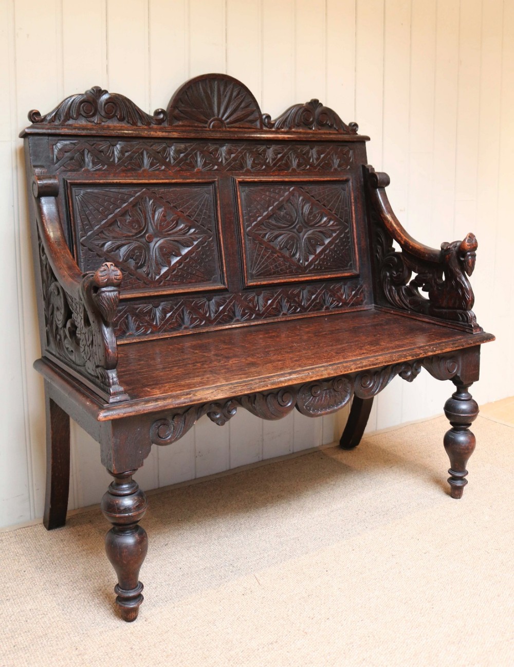 Carved Oak Bench