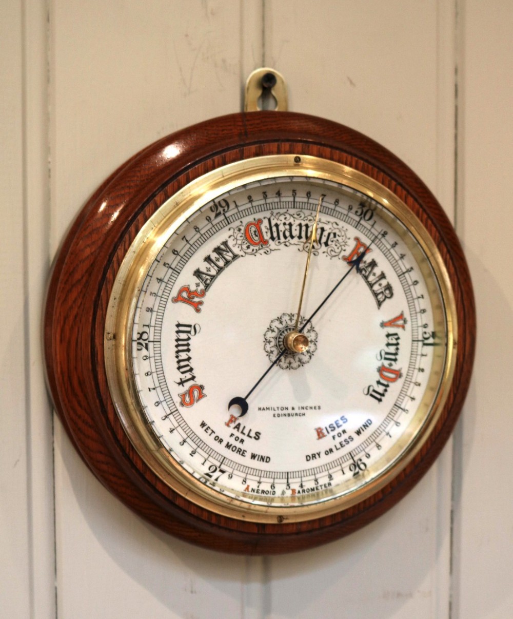 Circular Oak Aneroid Barometer