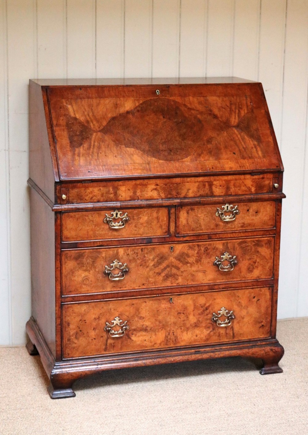 George II Style Burr Walnut Bureau