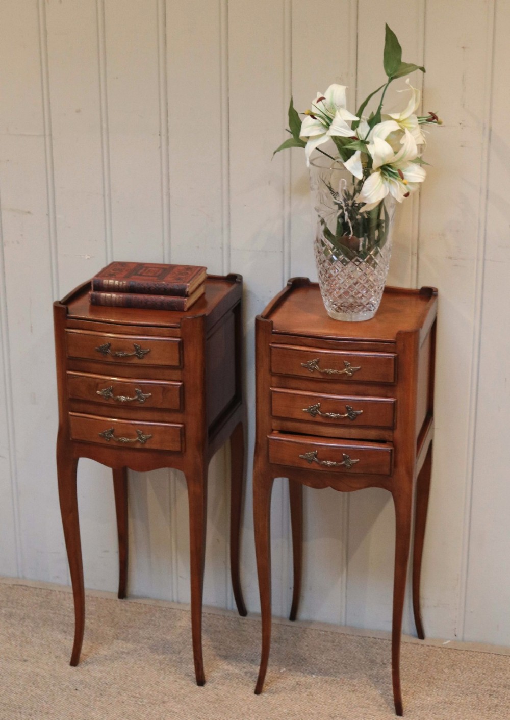 Pair Of Slim Cherrywood Bedside Cabinets 