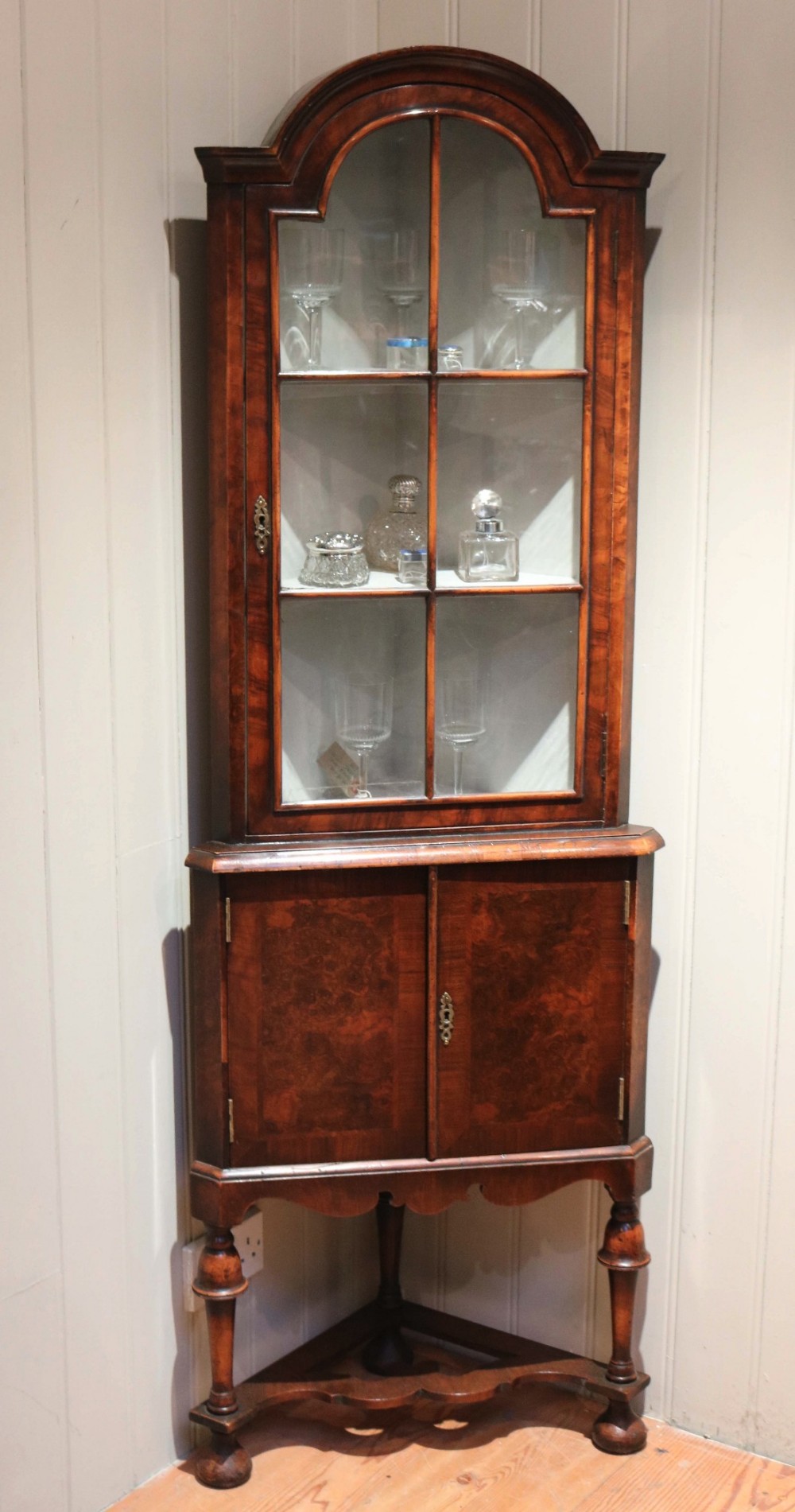 Burr Walnut Corner Display Cabinet 