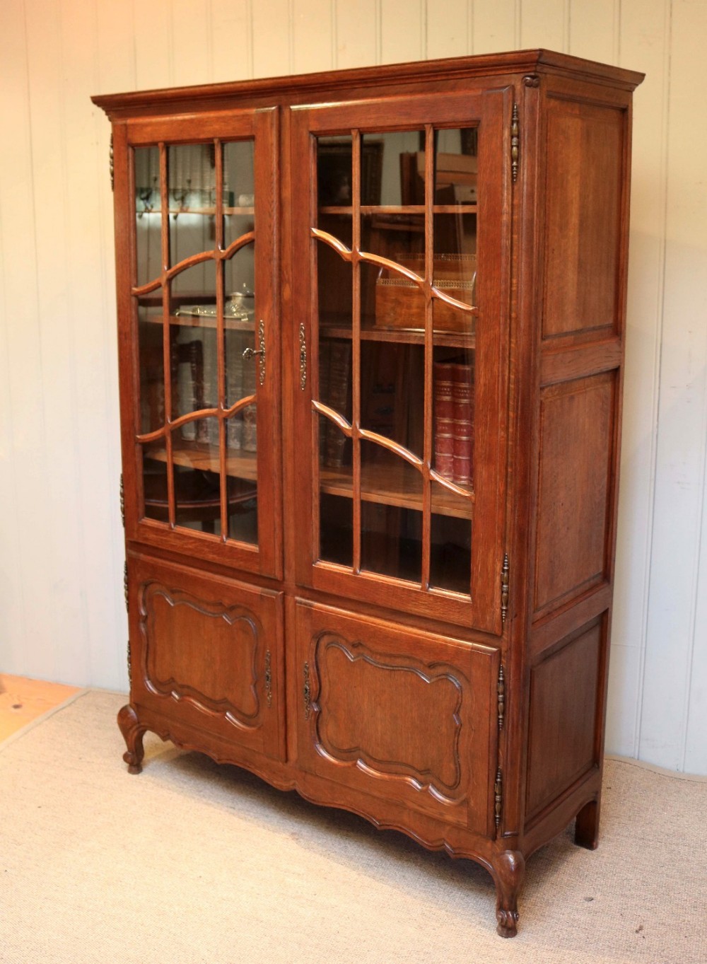 French Oak Part Glazed Bookcase