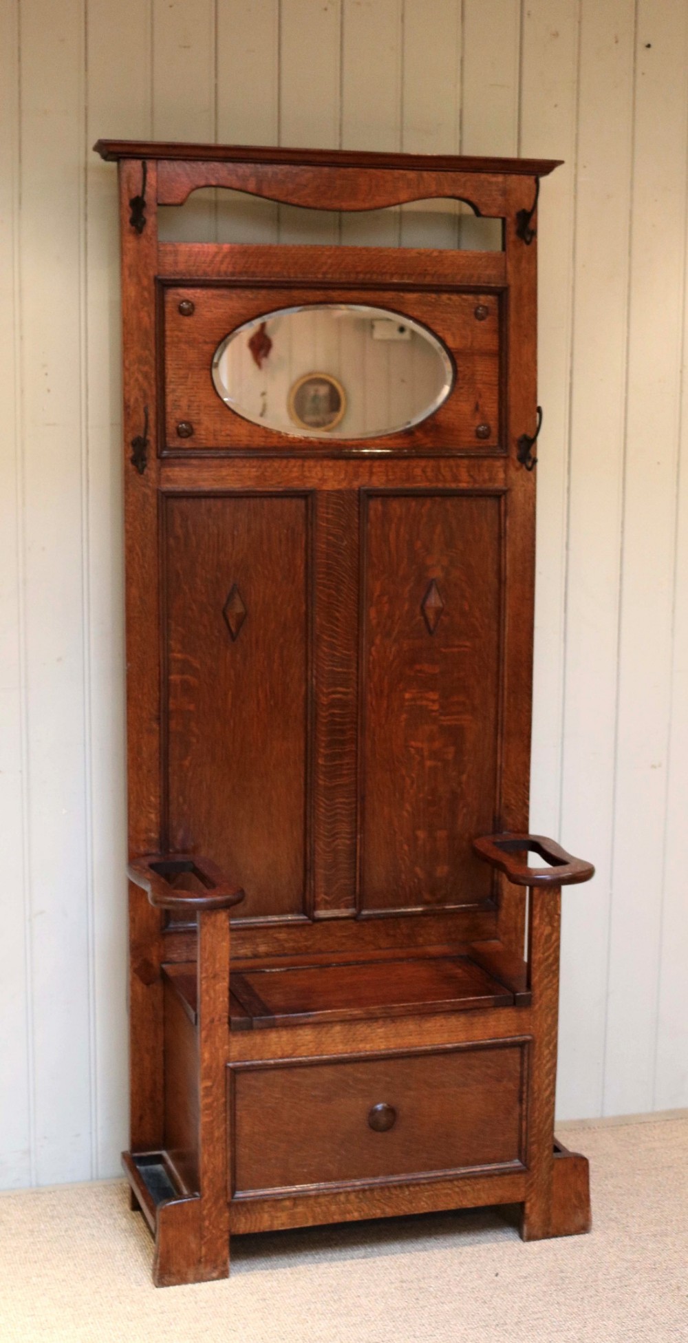 Arts And Crafts Oak Hall Stand 