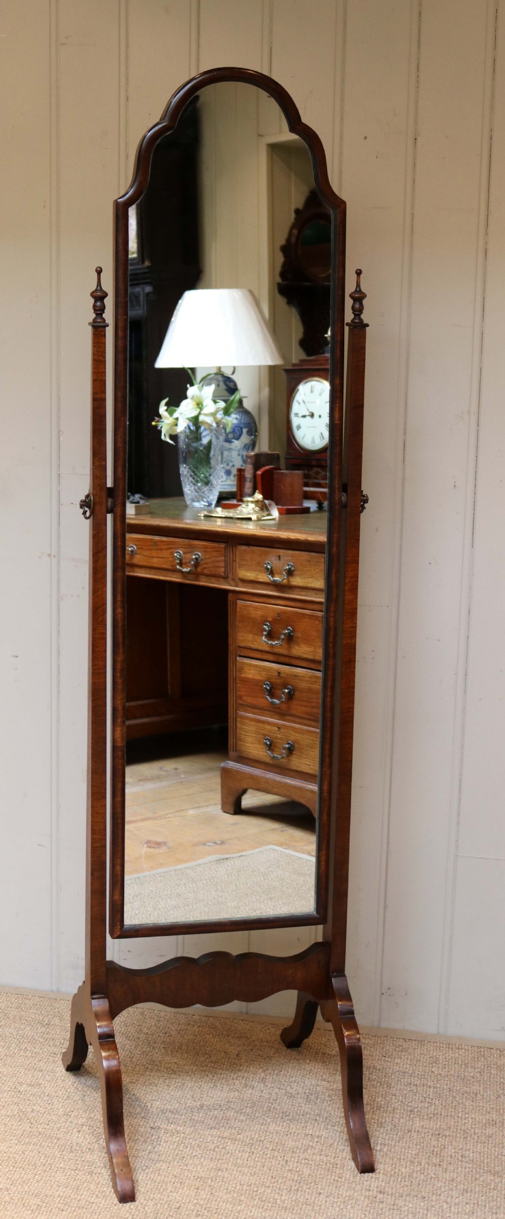 Queen Anne Walnut Cheval Mirror 