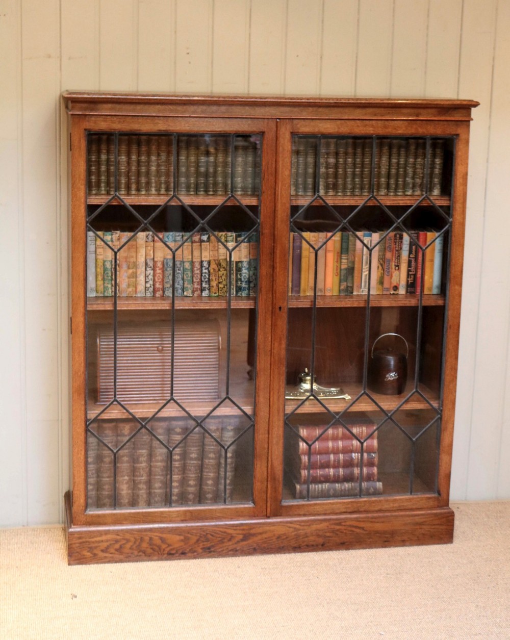 Substantial Solid Oak Glazed Bookcase 