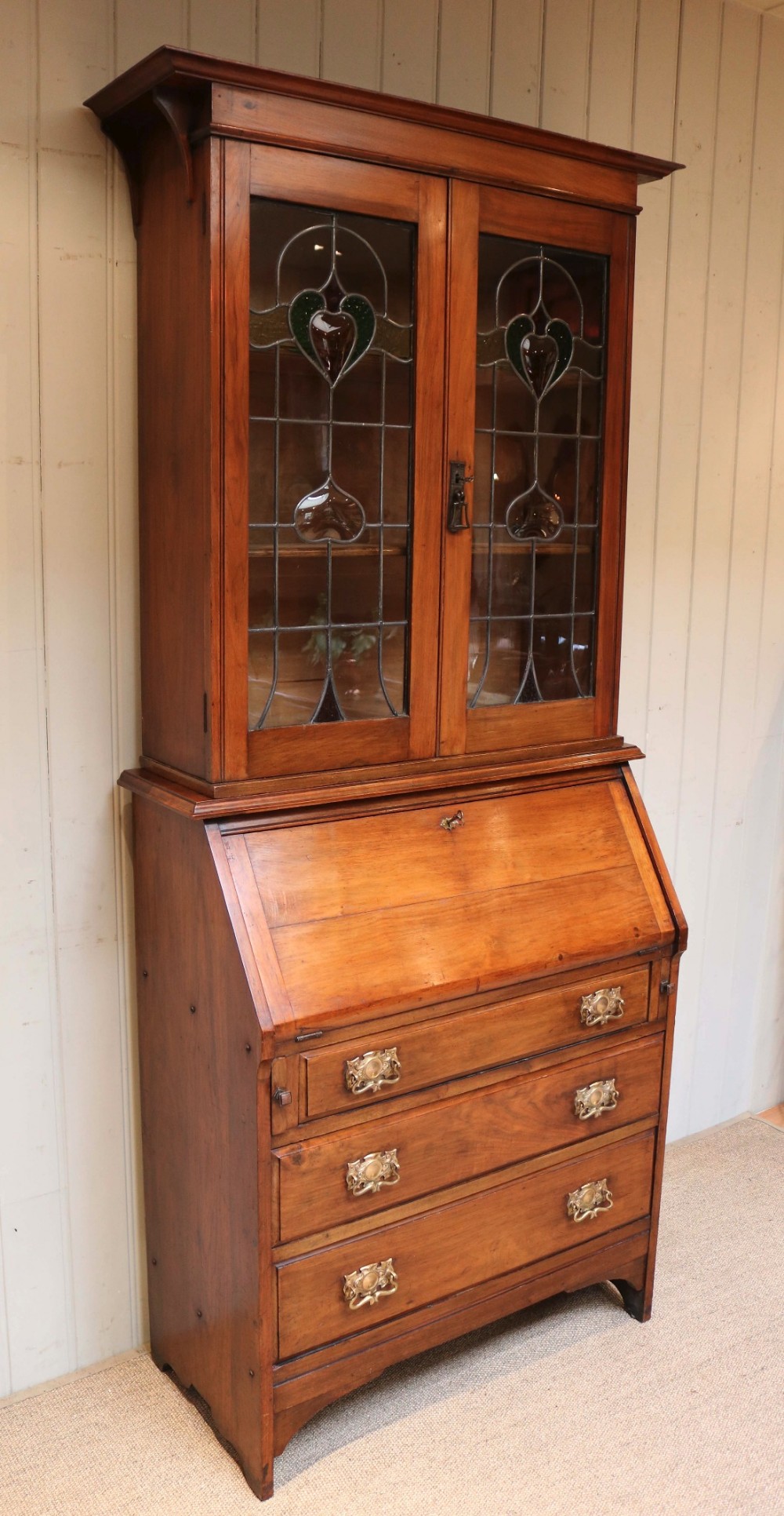 Arts And Crafts Walnut Bureau Bookcase