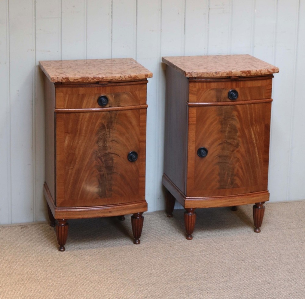 Pair Of Marble Top Mahogany Bedside Cabinets 
