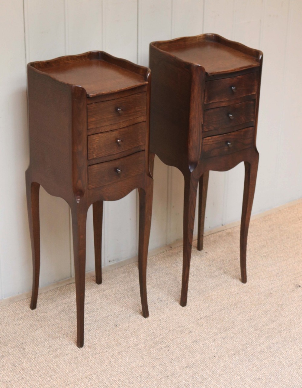 Pair Of Slim French Oak Bedside Cabinets