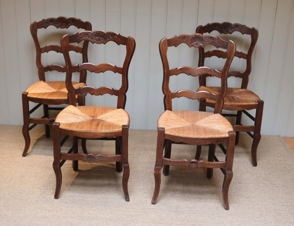 Set Of Four French Oak Dining Chairs