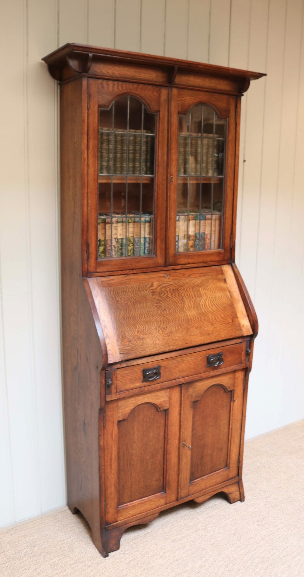 Arts And Crafts Solid Oak Bureau Bookcase 