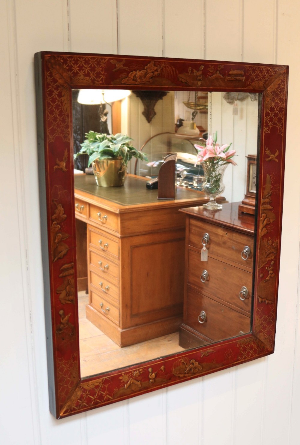Rectangular Red Chinoiserie Wall Mirror