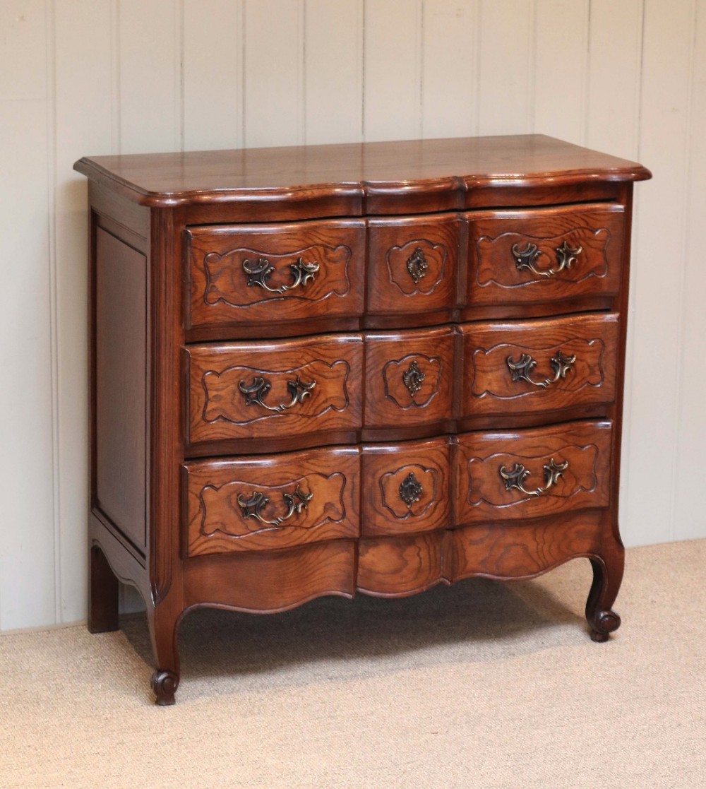 French Serpentine Front Oak Chest Of Drawers 