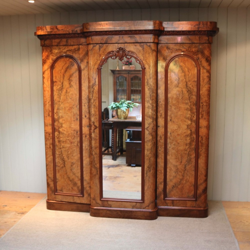 Mid Victorian Burr Walnut Break Front Wardrobe