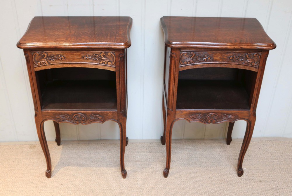 Pair Of Carved Oak Bedside Tables 
