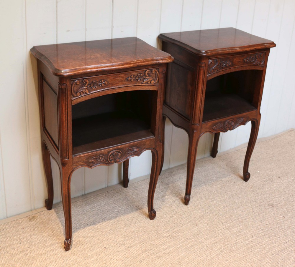 Pair Of Carved Oak Bedside Tables  View II