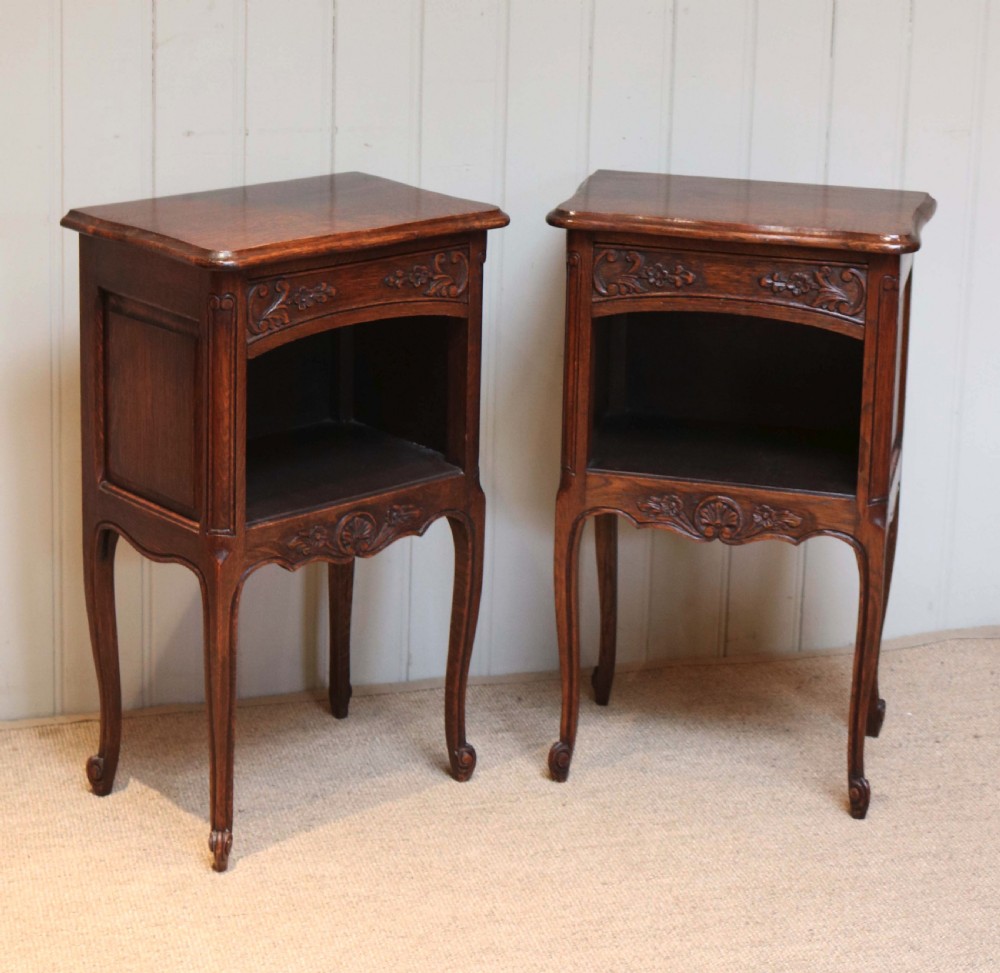 Pair Of Carved Oak Bedside Tables  View V