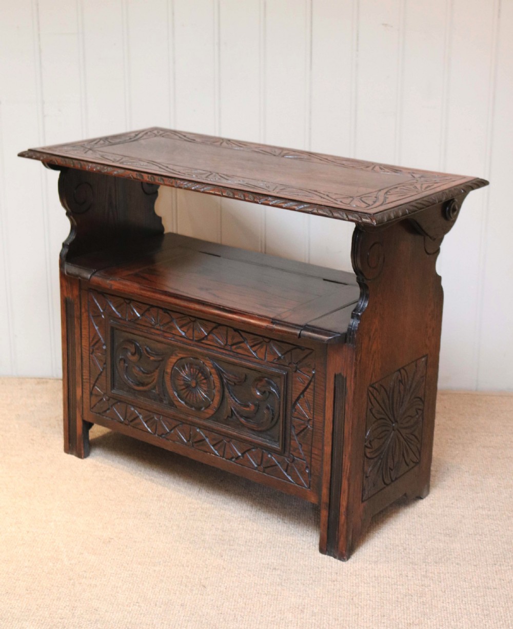 Carved Oak Monks Bench  View VI