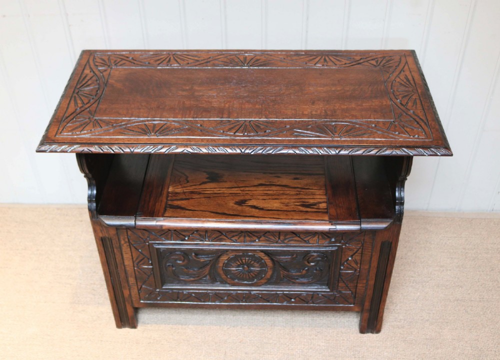 Carved Oak Monks Bench  View VIII