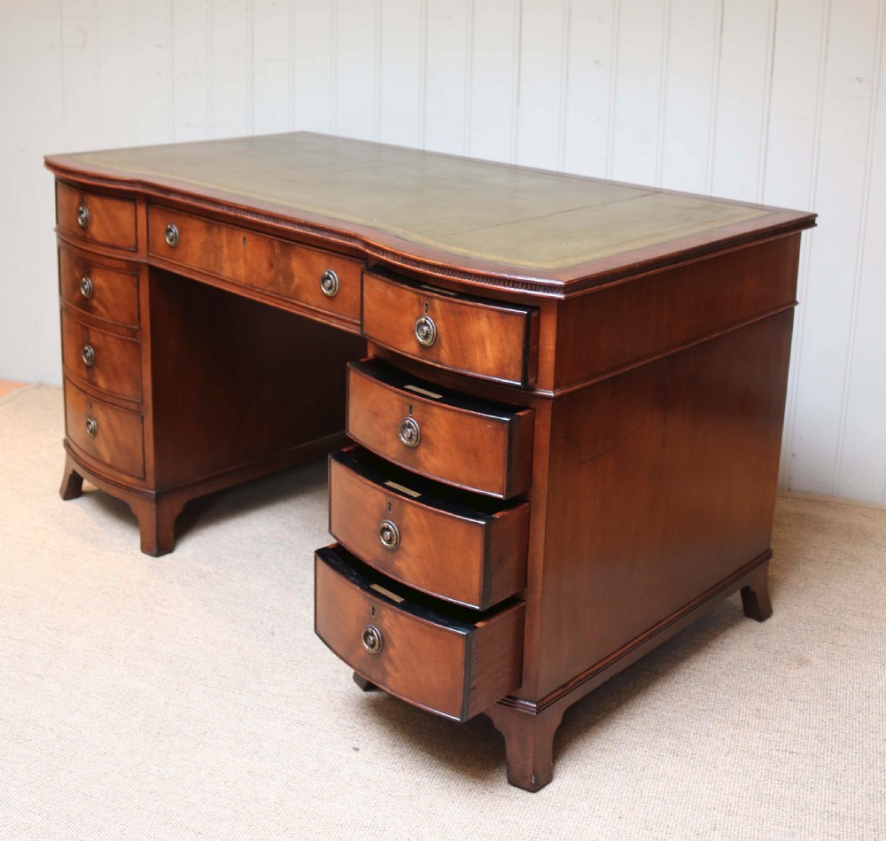 Mahogany Bow Front Pedestal Desk View IV