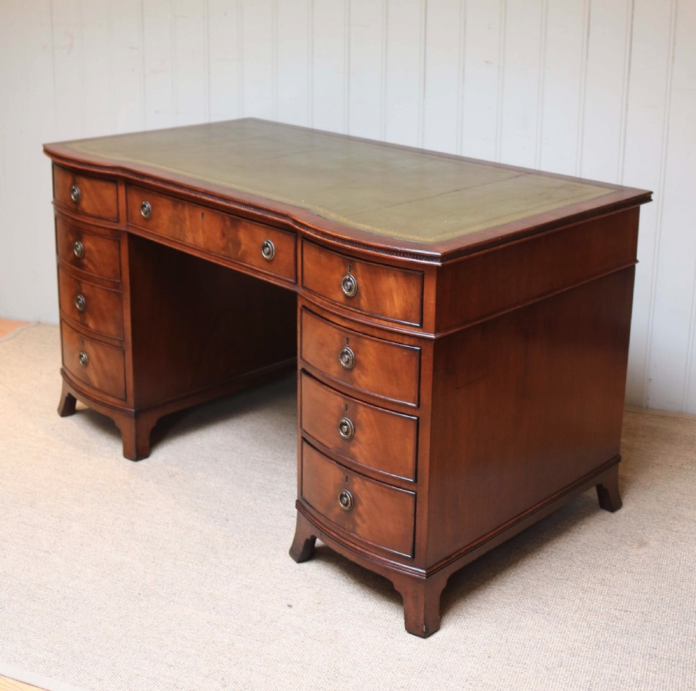 Mahogany Bow Front Pedestal Desk View V
