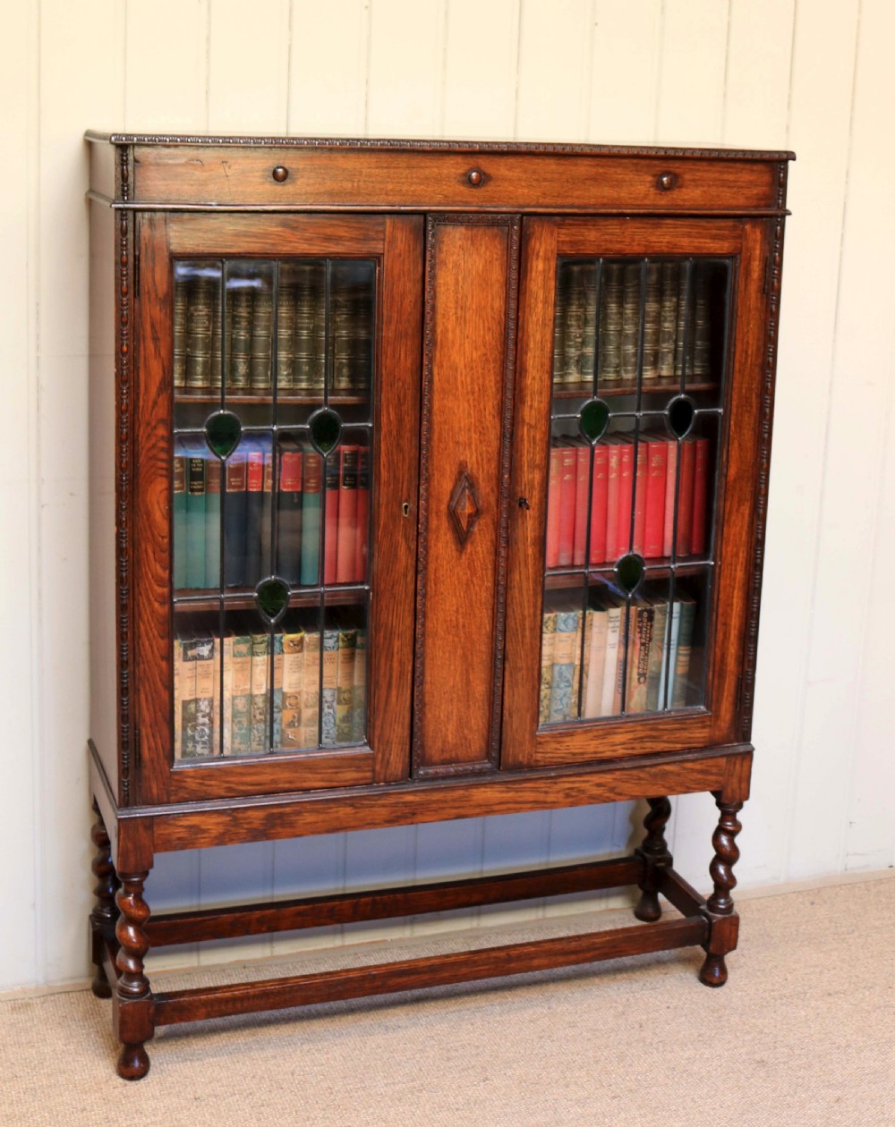 Edwardian Oak Two Door Bookcase View V