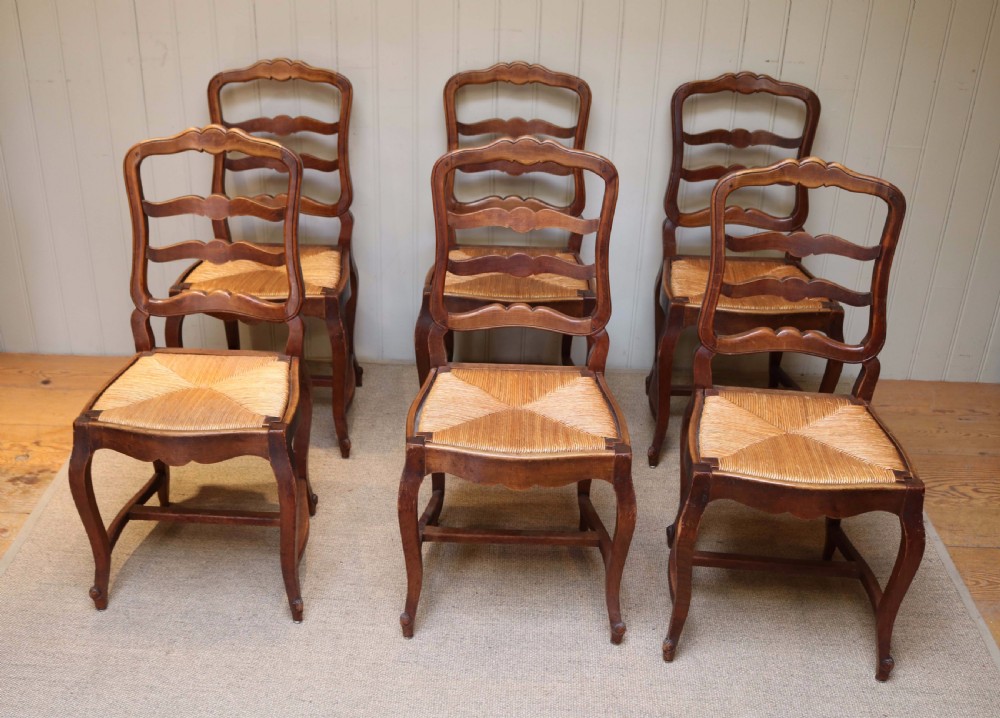 Set Of Six French Cherry Wood Dining Chairs View III