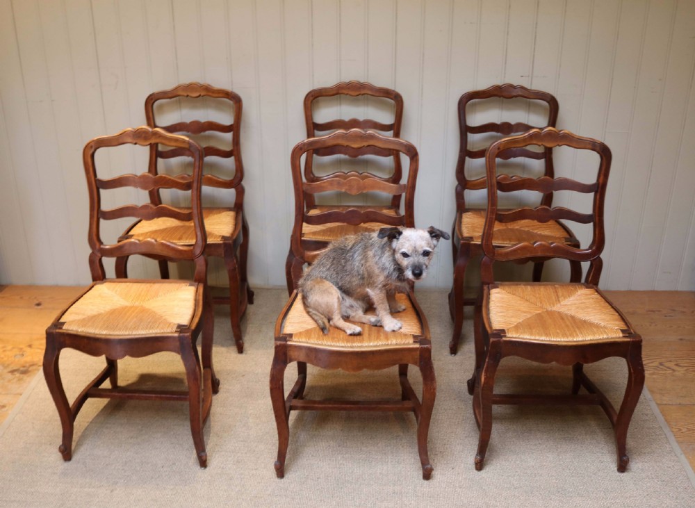 Set Of Six French Cherry Wood Dining Chairs View V