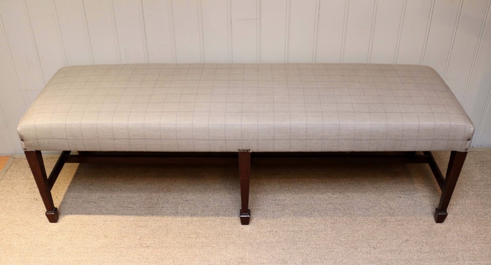 Long Upholstered Mahogany Stool 