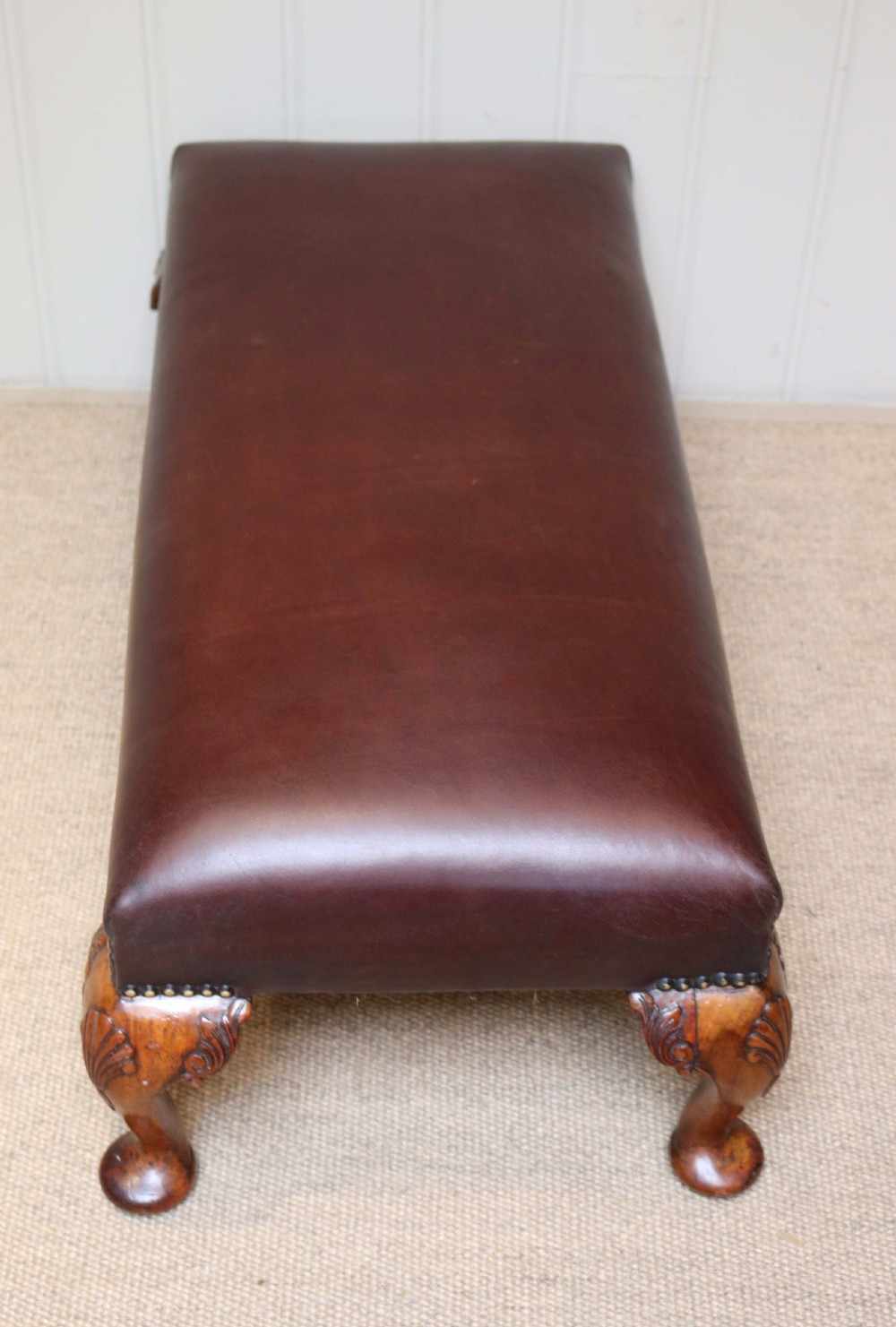 Walnut Framed Leather Footstool  View II