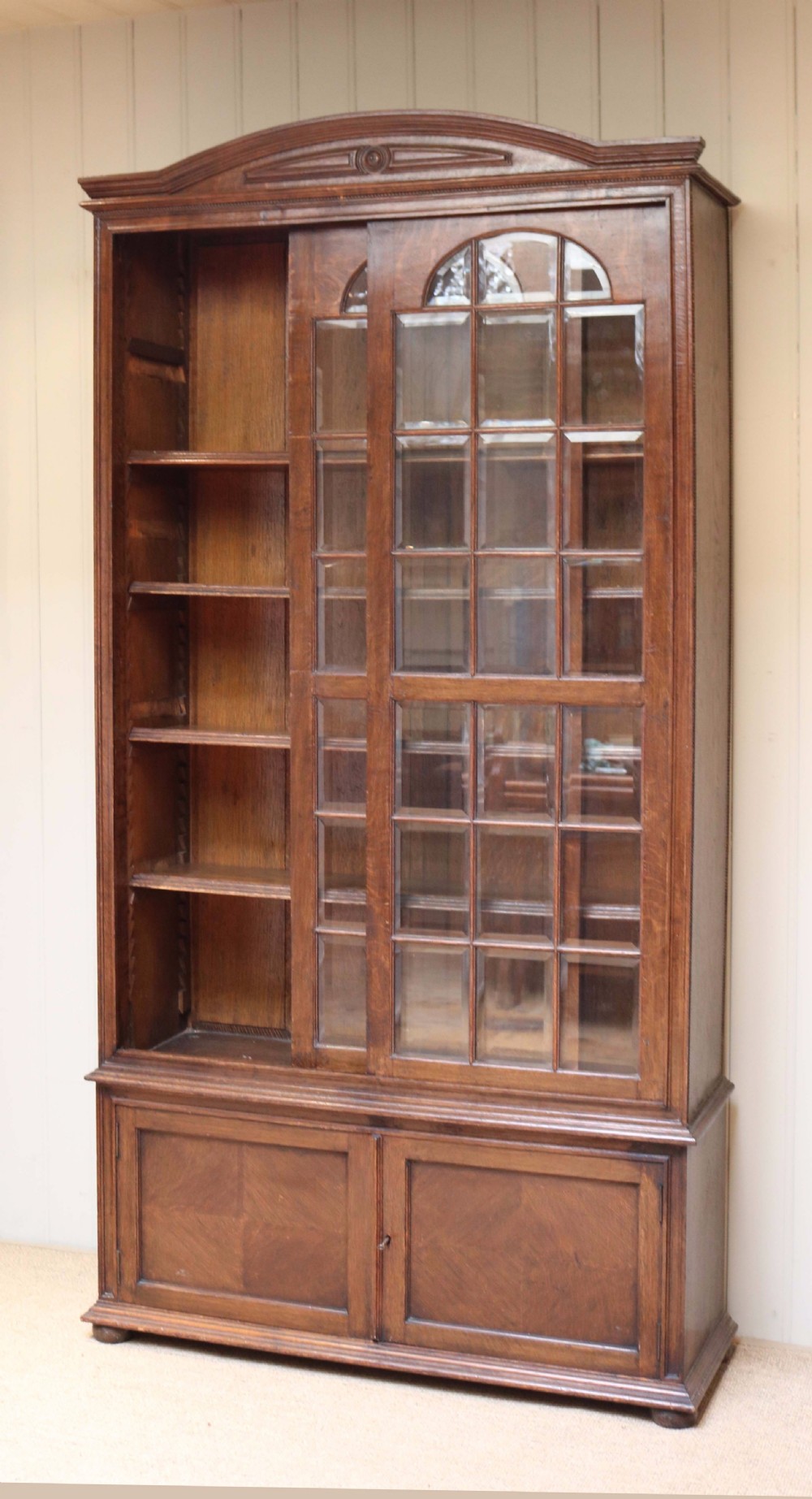 Solid Oak Glazed Bookcase View II