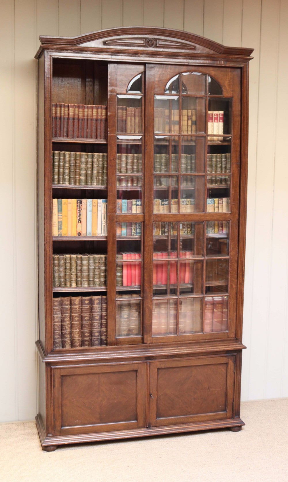 Solid Oak Glazed Bookcase View V