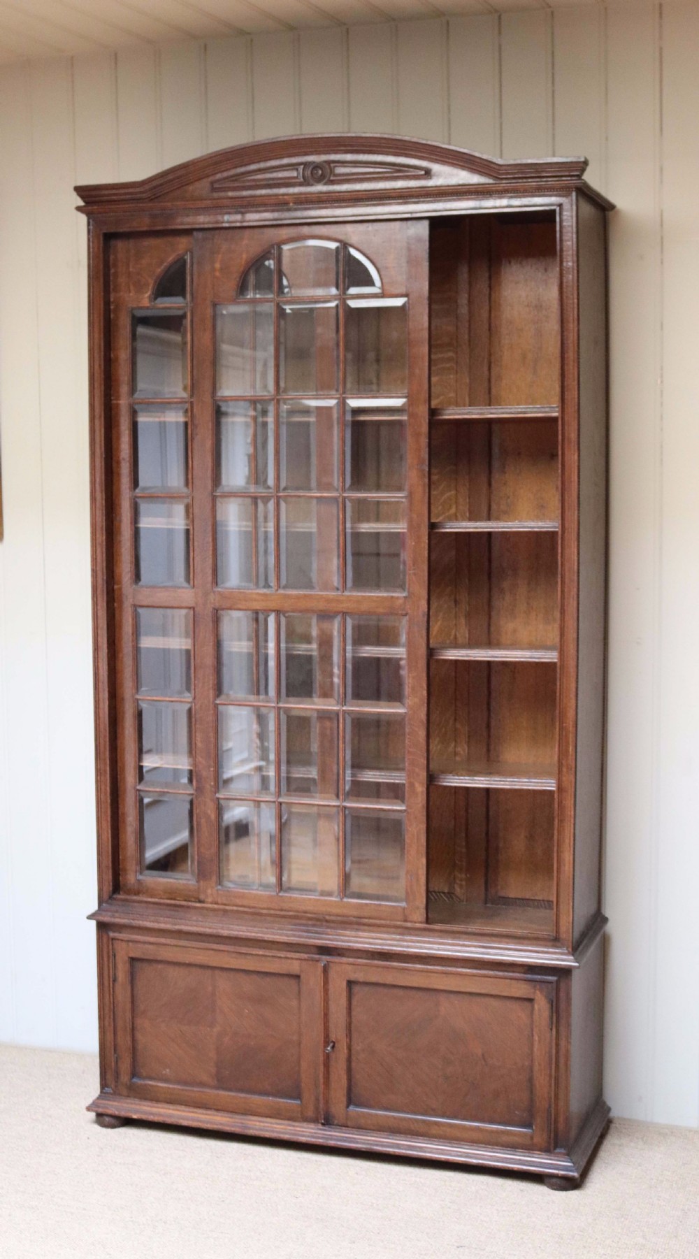 Solid Oak Glazed Bookcase View VIII
