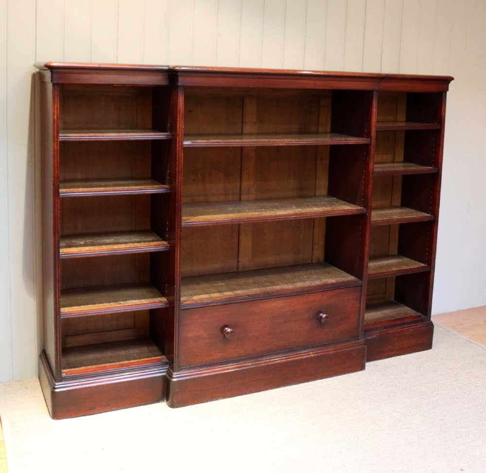 Large Victorian Mahogany Open Bookcase View II