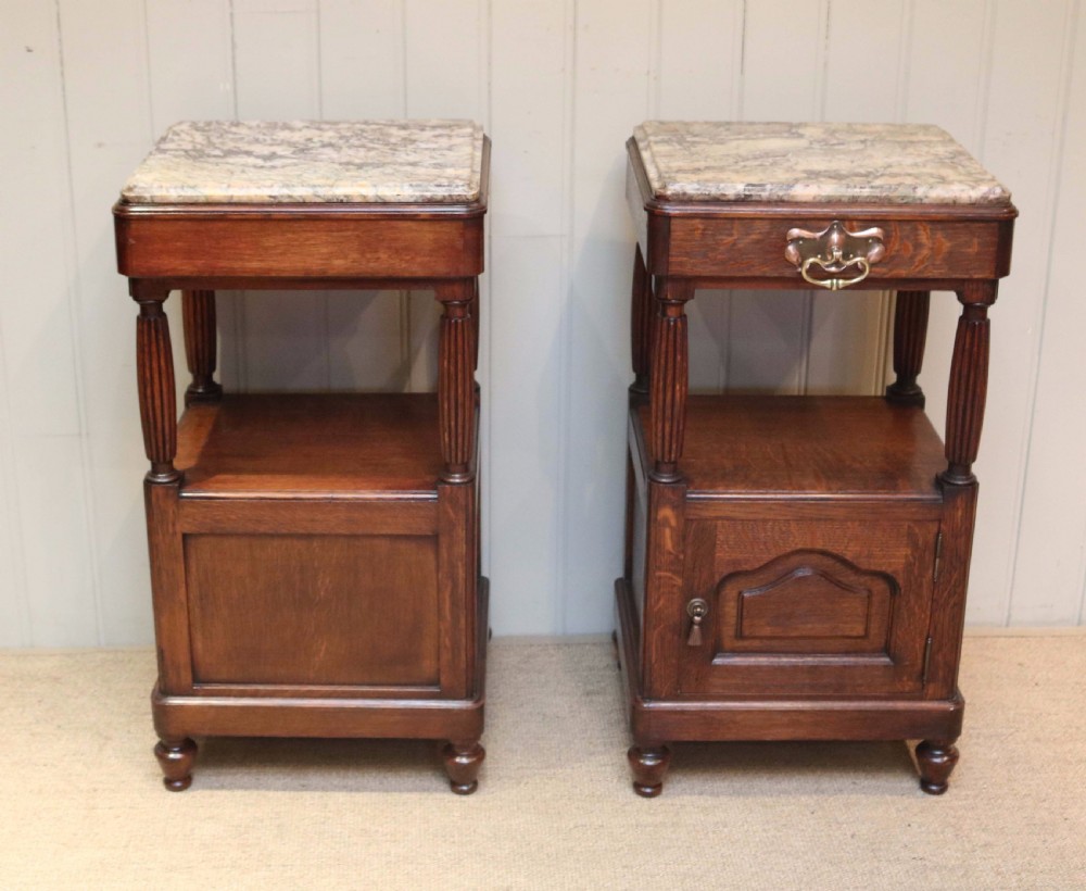 Pair Of Oak Arts And Crafts Marble Top Bedside Cabinets  View VIII
