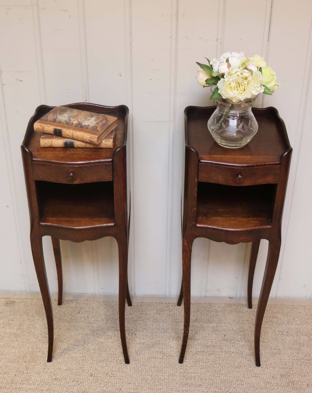 Pair Of Slim French Oak Bedside Cabinets  View II