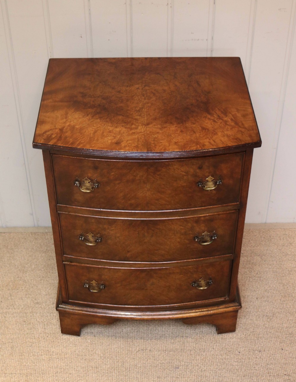 Small Proportioned Burr Walnut Bow Front Chest Of Drawers  View VI