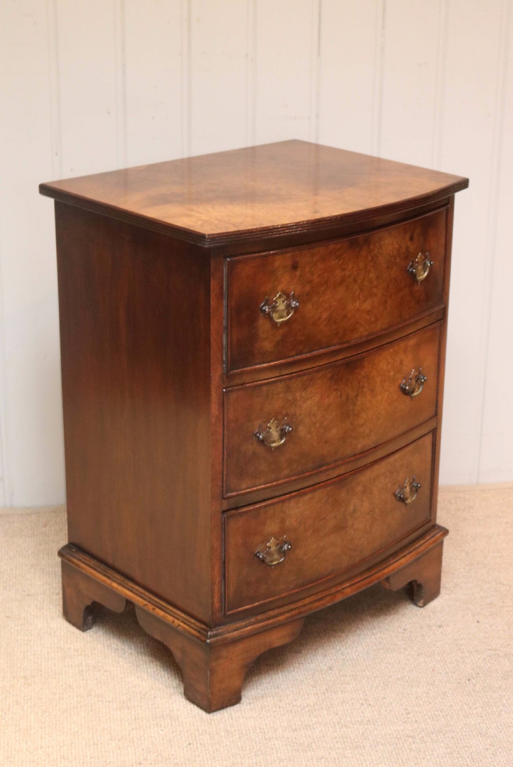 Small Proportioned Burr Walnut Bow Front Chest Of Drawers  View VII