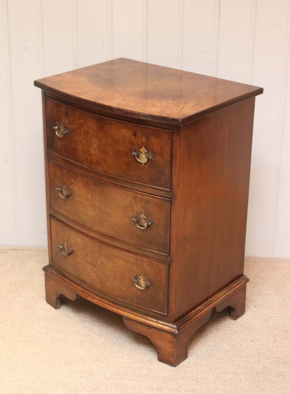 Small Proportioned Burr Walnut Bow Front Chest Of Drawers  View VIII