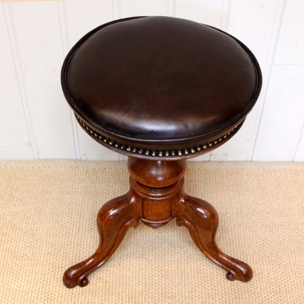 Late Victorian Oak Adjustable Piano Stool  View II