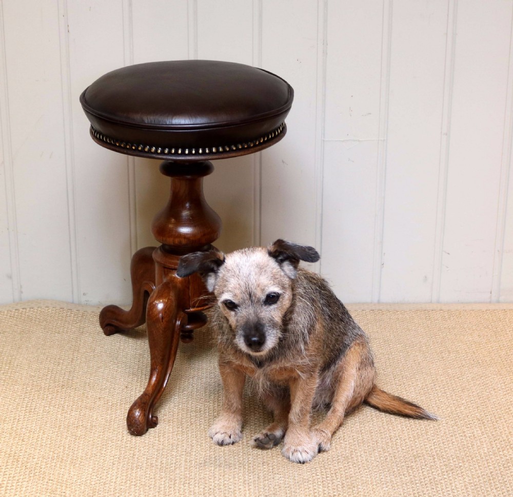 Late Victorian Oak Adjustable Piano Stool  View V