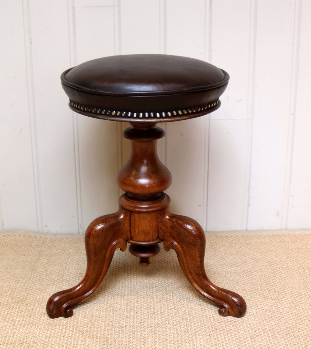 Late Victorian Oak Adjustable Piano Stool  View VII
