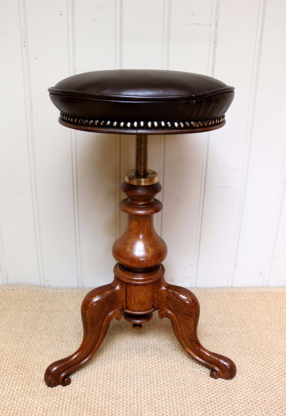 Late Victorian Oak Adjustable Piano Stool  View VIII