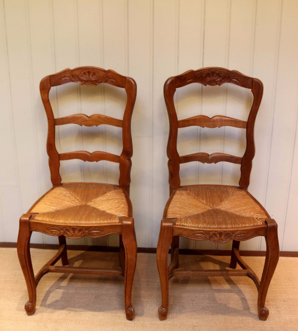Set Of Six French Cherry Wood Dining Chairs View II