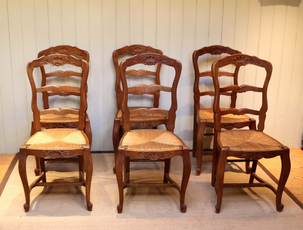 Set Of Six French Cherry Wood Dining Chairs View III