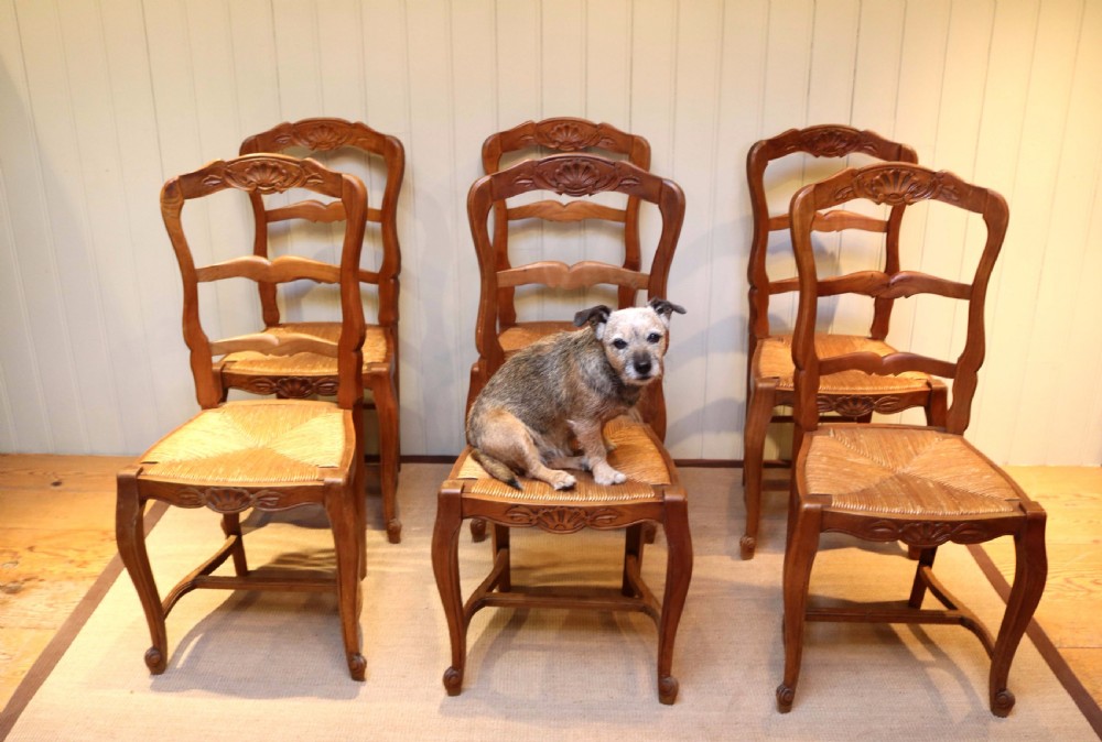 Set Of Six French Cherry Wood Dining Chairs View V