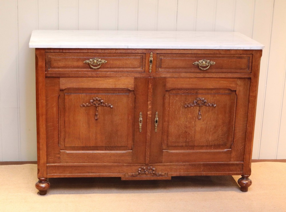 French Oak Marble Top Cabinet
