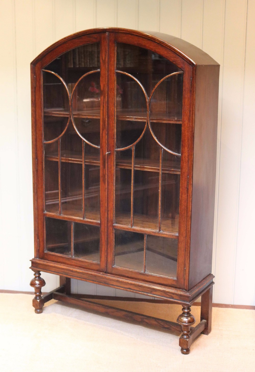 Oak Arch Top Glazed Bookcase  View II